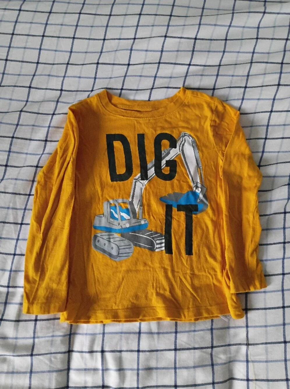 Old Navy Boys Yellow Long-Sleeve with Excavator Graphic Dig It T-Shirt Size 4T